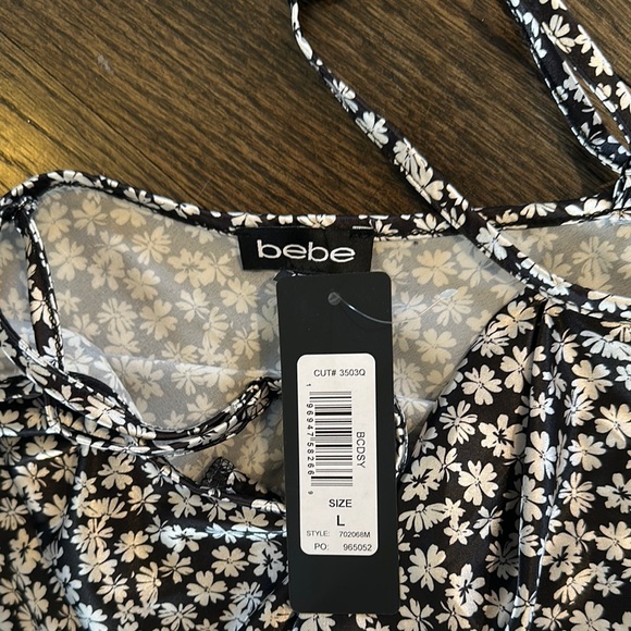 Bebe Black and White Slip Midi Dress for Wedding Guest NEW NWT Large L - Picture 2 of 7